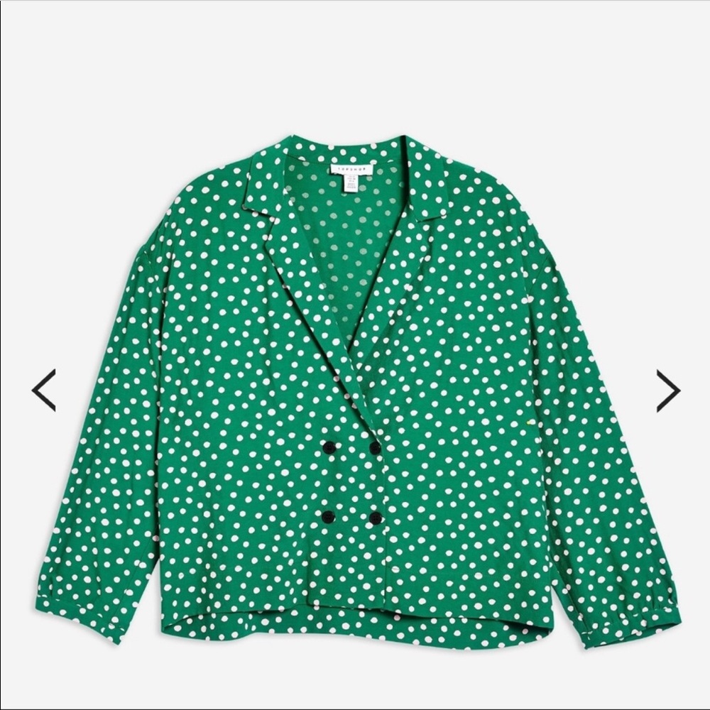 TOPSHOP | Emerald green top with pink polka dot